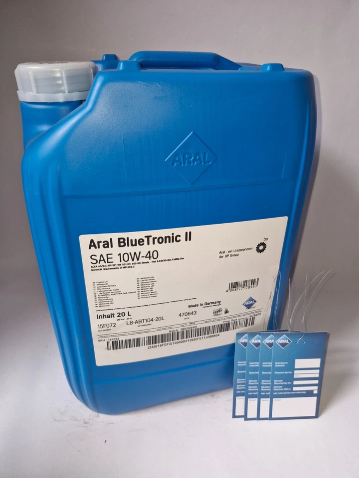 ARAL BlueTronic II SAE 10W-40 , 20 Liter Kanister Motoröl PKW MB 229.3 VW 505.00