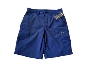 Under Armour Loose Fit Heat-Gear Men Ripstop Hiking Cargo Shorts Navy NWT Sz 40 - Picture 1 of 6