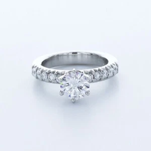 2.2CT AGI NATURAL DIAMOND G/SI1 ROUND CUT PLATINUM SIX-PRONG VINTAGE ACCENT RING - Picture 1 of 7