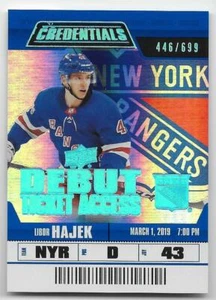 19/20 UPPER DECK CREDENTIALS DEBUT TICKET ACCESS RC #92 Libor Hajek #446/699 - Picture 1 of 1