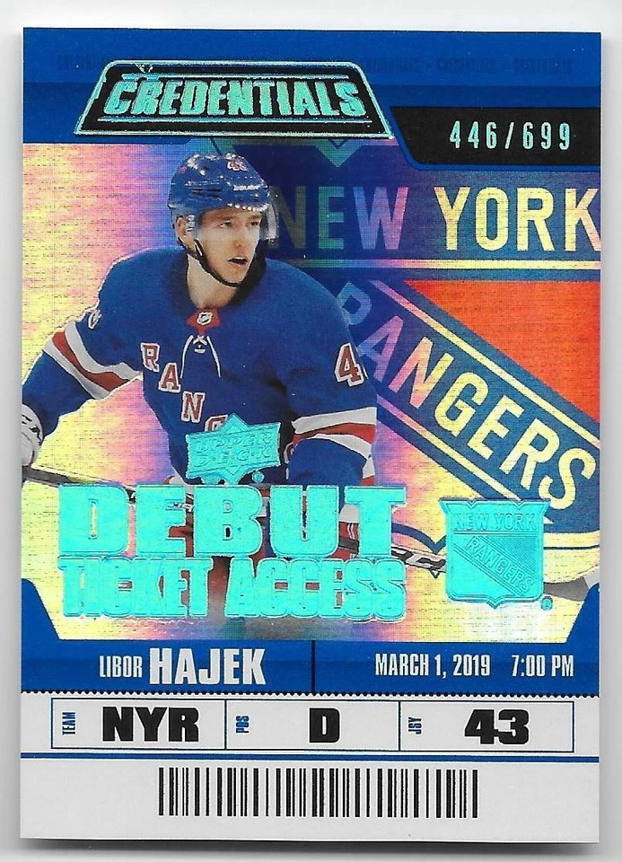 19/20 UPPER DECK CREDENTIALS DEBUT TICKET ACCESS RC #92 Libor Hajek #446/699 - Image 1 of 1