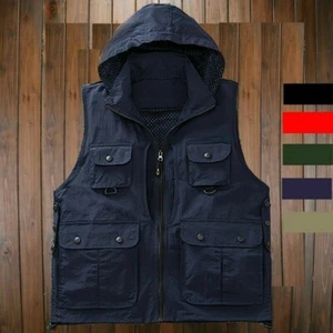 Men Photo Waistcoat Vest Hooded Sleeveless Jacket Coat Gilet Outdoor Casual - Bild 1 von 15