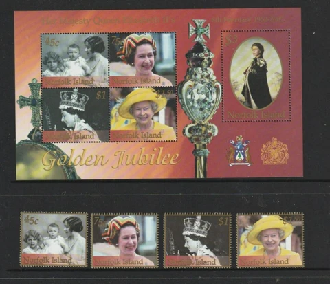 STAMPS NORFOLK IS 2002 GOLDEN JUBILEE SET & MINI SHEET MUH Cover