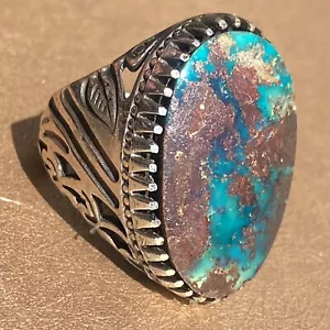 Big 925 Sterling Silver Men's Ring natural shajari turquoise stone فيروز شجري - Picture 1 of 10