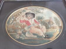 victorian quality framed embroidery - young boy -  little bird  ( painted face)