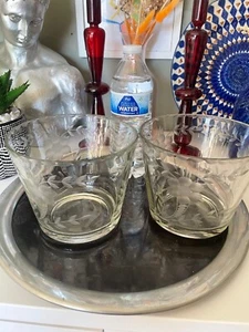 Vintage Champagne Ice Bucket Flower Etched Clear Glass Barware Bowl 4-3/4'' Tall - Picture 1 of 7