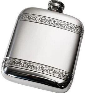 4oz Flask Double Horizontal Celtic Bands Polished Screw Perfect for Engraving - Picture 1 of 4