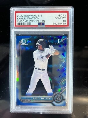 2022 Bowman Chrome Sapphire Khalil Watson 1st Prospect #BCP-3 Marlins PSA 10 - Image 1 of 2
