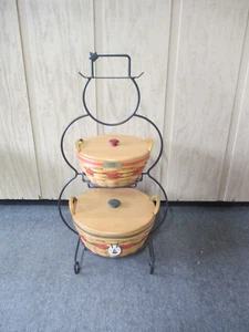 Longaberger Wrought Iron Snowman Stand w/ Two Baskets, Lids, Liners & Protectors - Picture 1 of 8