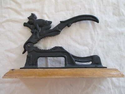 Vintage Elf Cast Iron Nut Cracker With Wood Base Nutcracker Country Home - Image 1 of 4