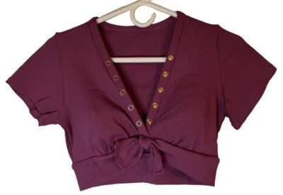 NWT $128 Robin Piccone Amy Halter Swim Top Women’s L Red Gold Button Snaps Nylon - Image 1 of 4