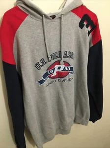US Polo Assn 1890 P Men M Side Logo Up Hoodie Sweatshirt Black 3 Vintage? - Picture 1 of 3