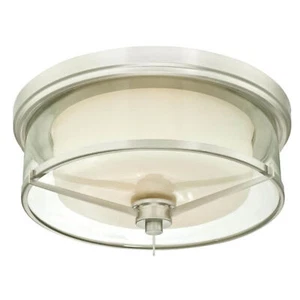 Plafonnier Lampe Éclairage Plat 2 x E27 Ampoules Glenford Nickel brossé 33 cm - Picture 1 of 2
