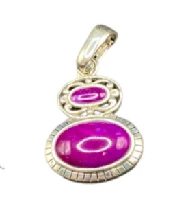Ciondolo pietra preziosa cabochon ovale rubino viola argento sterling 925 nuovo con scatola firmato - Foto 1 di 14