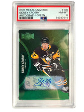 2021-22 Metal Universe Green #100 Sidney Crosby Autograph #05/10  PSA NM-MT 8