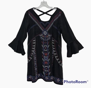 Vestido Mittoshop Mujer Mediano Negro Boho Azteca Bordado Cris Espalda Cruzada Túnica - Imagen 1 de 10