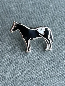 Vintage Tie Tack Silver Tone Black Horse With White Spots Lapel ~ Hat Pin D - Picture 1 of 16