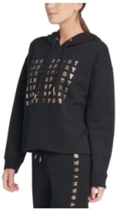 DKNY Women's 246756 Sport Metallic-Logo Cropped Hoodie Black Size L - Picture 1 of 2