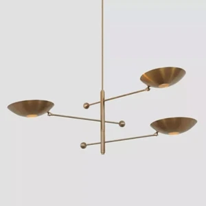 3 Light Mid Century Modern Raw Brass Pendant Sputnik chandelier Fixture Swivel - Picture 1 of 5