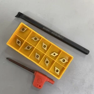 S08K-SDQCR07 Right Hand Lathe Internal Turning Tool Holder + DCMT070204 inserts - Picture 1 of 7