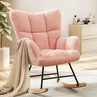 Mecedora Tapizada con Respaldo Alto Sillón para Dormitorio Salón Rosa Foto 1 de 4