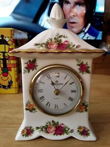 Royal Albert Old Country Rose Mantle Clock Perfect Working Order New Battery 