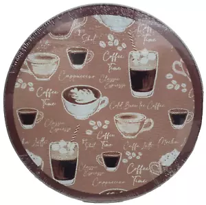 Round Glass Cutting Board / Trivet, approx. 8" Dia., COFFEE TIME CUPS, GR - Picture 1 of 10