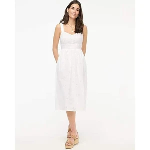 J. Abito Crew bianco con occhielli senza maniche midi prendisole smocked 0P nuovo con etichette $148 - Foto 1 di 11
