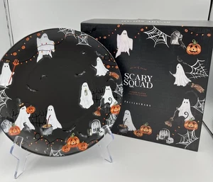 Pottery Barn Scary Squad Stoneware Dinner Plates 11" Set 4 Halloween Ghost NEW - Picture 1 of 11