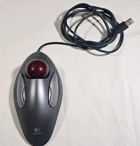 Logitech Maus T-BC21 Trackman Grau Rot Marmor USB Trackball Ergonomisch Kabelgebunden - Bild 1 von 3