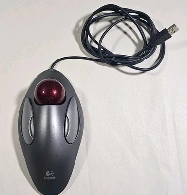 Logitech Maus T-BC21 Trackman Grau Rot Marmor USB Trackball Ergonomisch Kabelgebunden - Bild 1 von 3