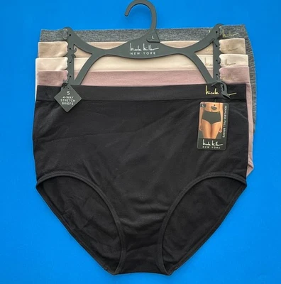 5pc Nicole Miller NM1612 M, XL Soft 4-Way Stretch Full Brief Panties Nylon - Image 1 of 3