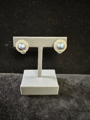 Judith Ripka Sterling Silver 925 Faux Pearl & Topaz Clip On Earrings - Image 1 of 4