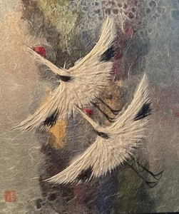 Obara Japanese Paper Art 2 white birds Issei Yamaguchi’s Studio + art program - Picture 1 of 16