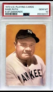 💎RARE 1973 U.S. PLAYING CARD BABE RUTH HOF⚾️SIX OF DIAMONDS PSA-10 GEM! - Picture 1 of 10