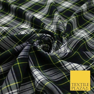 Gordon Inspired Tartan Check Navy Green White Poly Viscose Fabric 58" 10185