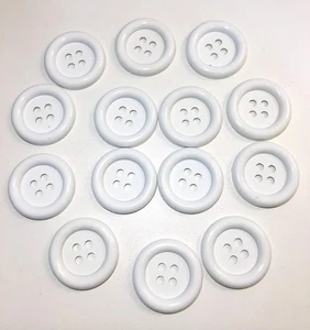 14 Large White Buttons, 2 Hole, 1  5/16 inches, 33mm - Picture 1 of 3