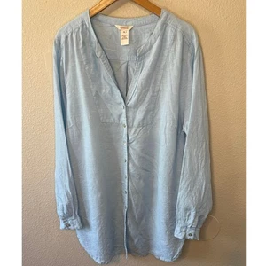 Sundance Light Blue Linen Button Up Long Sleeve Beach Boho Tunic Size XL - Picture 1 of 10