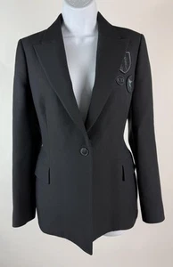 Women's Christian Dior Black Crepe Patch-Detailing Tailored Blazer Jacket Size 6 - Picture 1 of 6