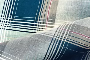 Reine Baumwolle Fein Popeline Super Rustikal Karo Blau & Elfenbein Made IN Italy - Bild 1 von 11