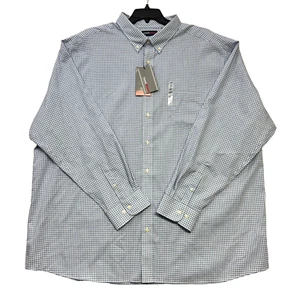 ROUNDTREE & YORKE camicia uomo LS travelSMART blu grigio quadri taglia 4XLT nuova con etichette - Foto 1 di 10
