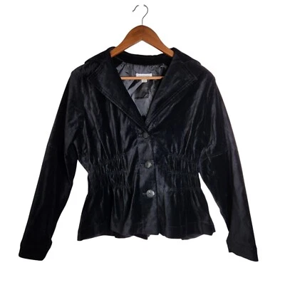 Blazer Joan Rivers Negro Terciopelo Cintura Calada 3 Botones Para Mujer Pequeño Cachicho Foto 1 de 4