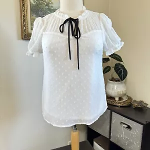 Monteau Los Angeles Women’s Size M Off White Ruffle Front Tie Blouse Lined - Picture 1 of 12