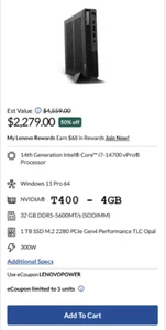 Lenovo ThinkStation P3 Tiny Workstation, i7-14700 vPro®, 32GB, 1 TB SSD - Picture 1 of 6
