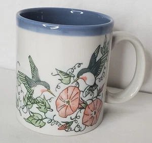 Vintage Otagiri Kolibri Kaffeebecher Tasse eingeschnitten blau grün rosa Japan signiert - Bild 1 von 12