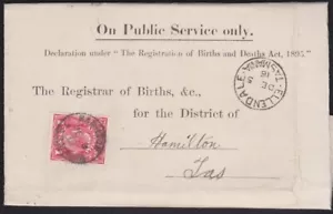TASMANIA 1916 Birth notice ELLENDALE cds to Hamilton T perfin GV 1d red....B1771 - Picture 1 of 1
