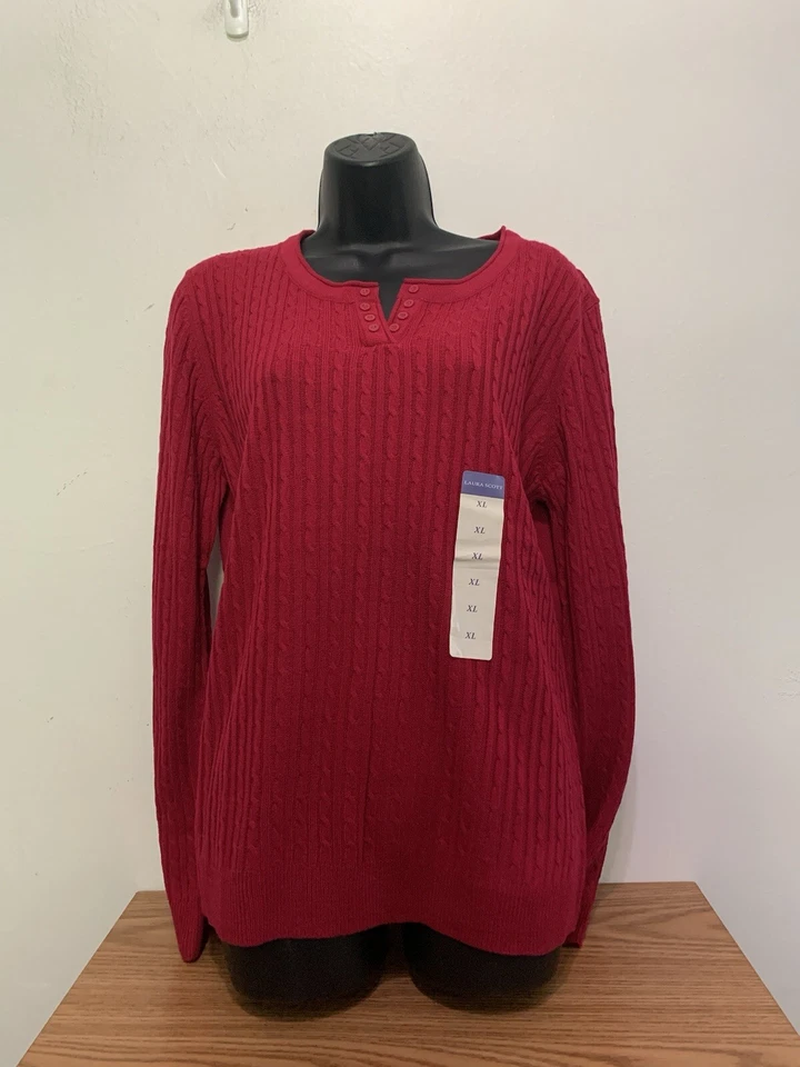 Suéter Henley Tejido con Cable Laura Scott Talla XL Rojo Clásico Nuevo Con Etiquetas Foto 1 de 4