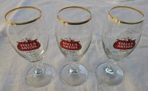 3 Stella Artois 15 CL 5 OZ Gold Rimmed Beer Chalice Glasses Lewen Belgium - Picture 1 of 5