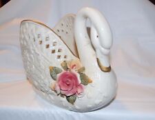 Swan Porcelain Vase with Floral Accents Design Beautiful