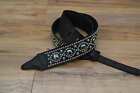 Carlino Custom Swirl Chrome and Turquoise Studded Black Leather Guitar Strap 